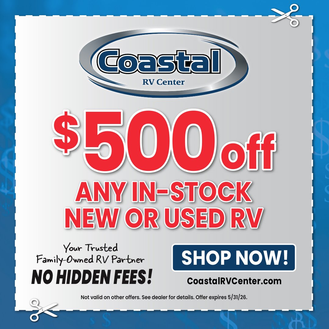 $500 off any in-stock new or used RV — Coastal RV Center coupon