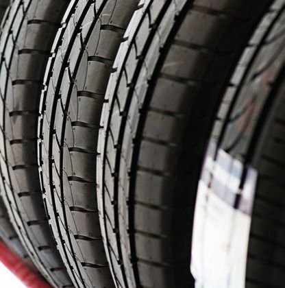 Close-up of a row of new RV tires