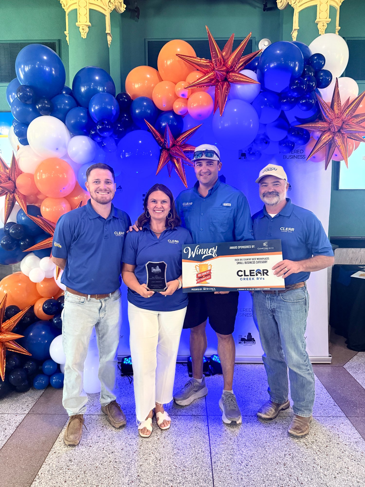 Clear Creek RVs team celebrating at the 2026 Big Country Best Workplace Awards