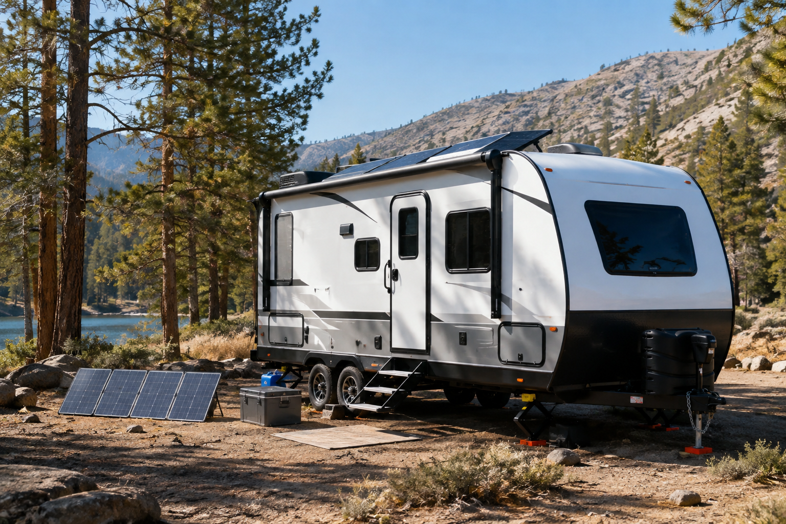RV prepared for free off-grid camping and boondocking