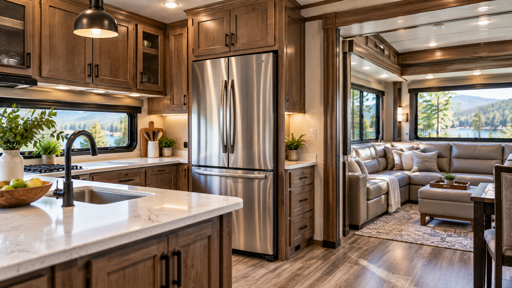 inside a premium family fifth wheel RV