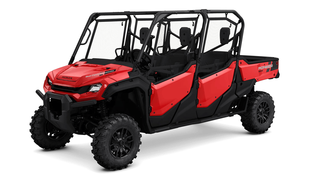 2025 Honda Pioneer 1000-6 Deluxe Crew in Hero Red — gallery view