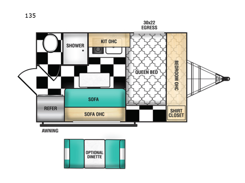 2022 Riverside RV Retro 135 floorplan
