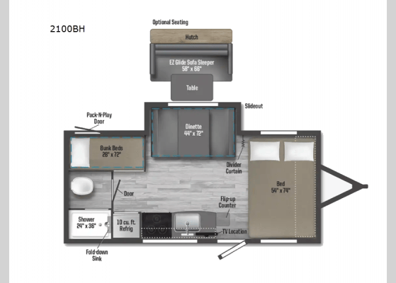 2025 Winnebago Micro Minnie 2100BH floorplan