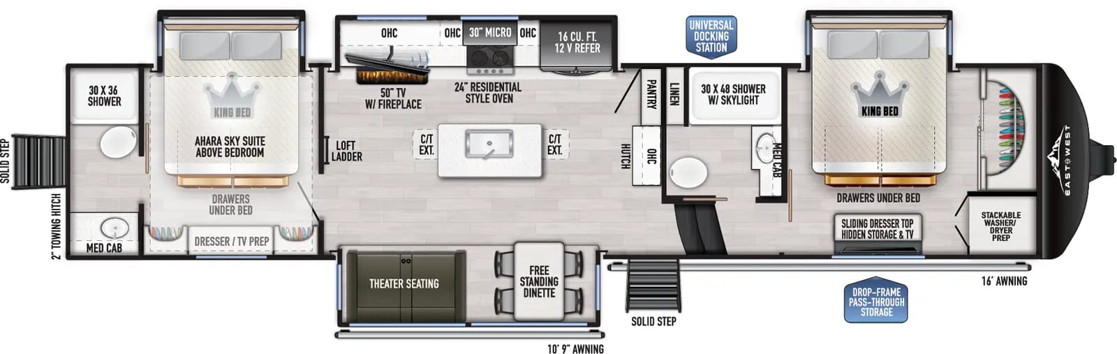 2026 East to West Ahara 390DS floorplan