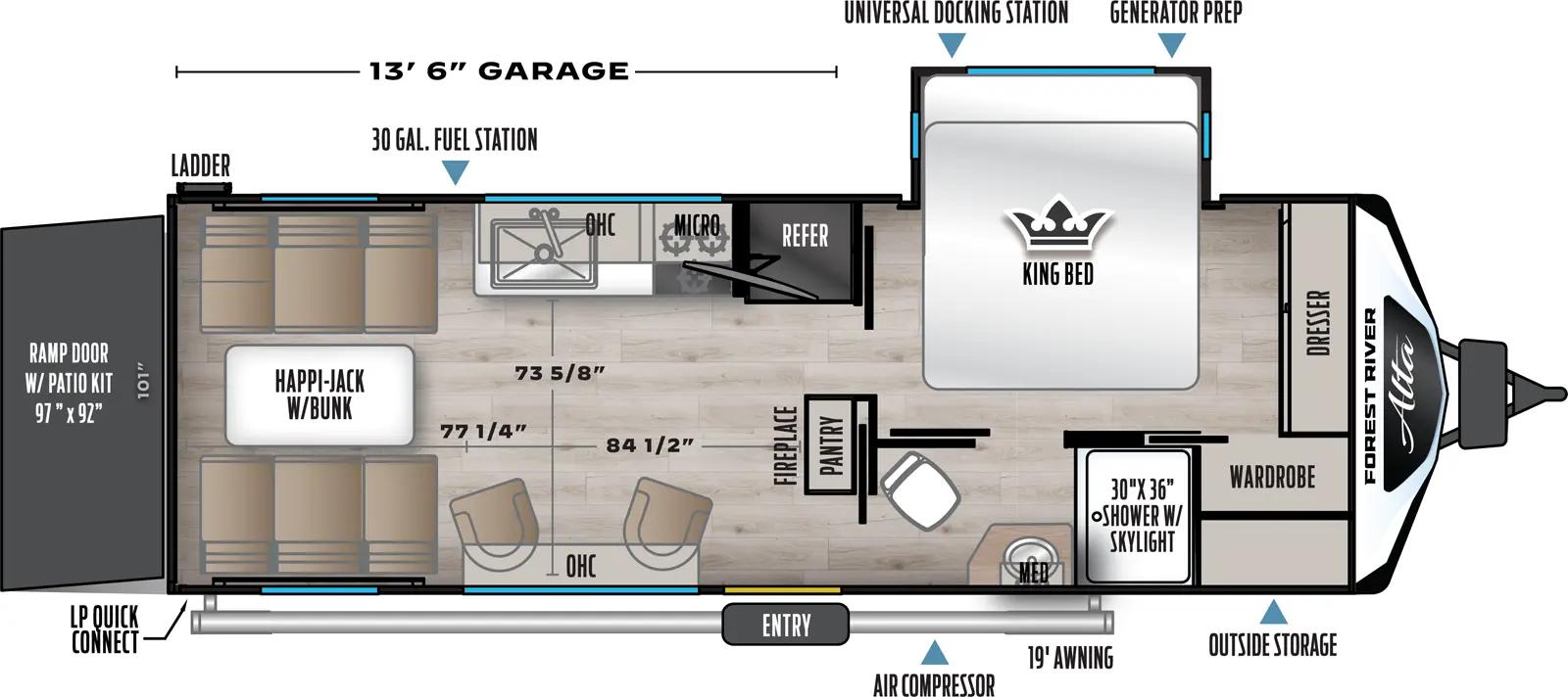 2026 East to West Alta Toy Hauler 2400KTH floorplan