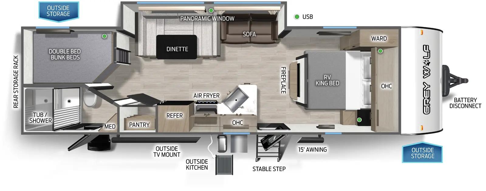 2026 Forest River Cherokee Grey Wolf 26DBH floorplan