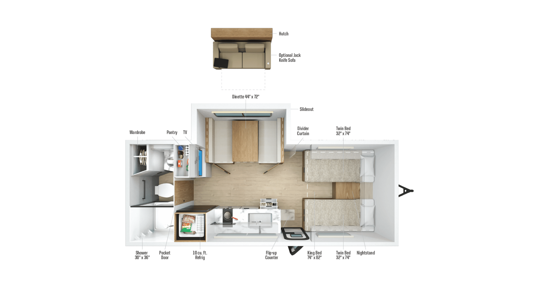 2026 Winnebago Micro Minnie 2108TB floorplan