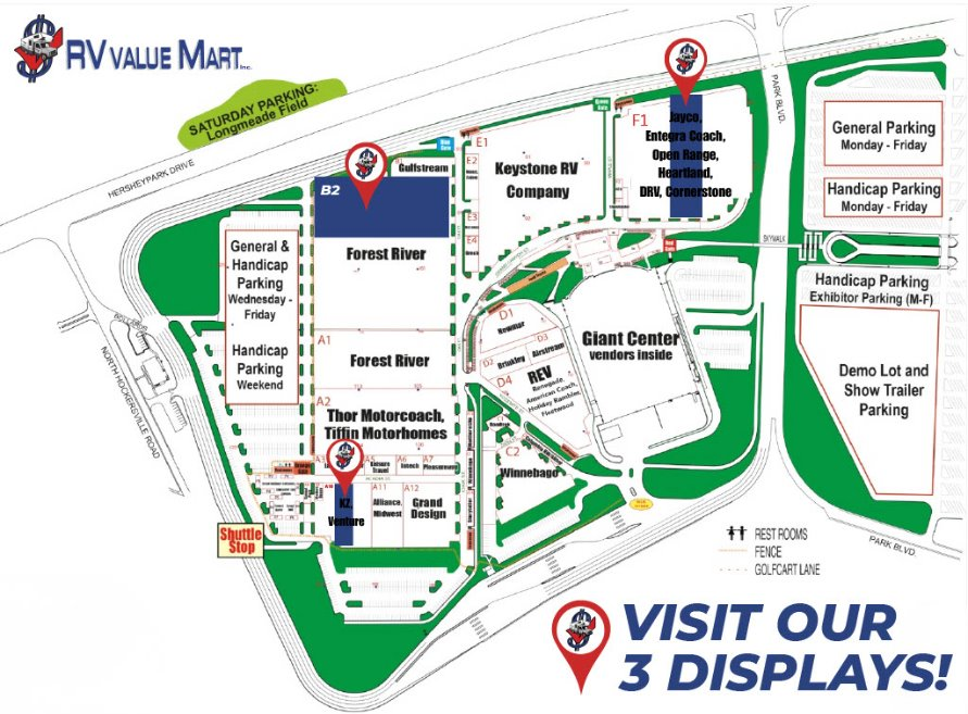 Hershey RV Show map showing the RV Value Mart display location