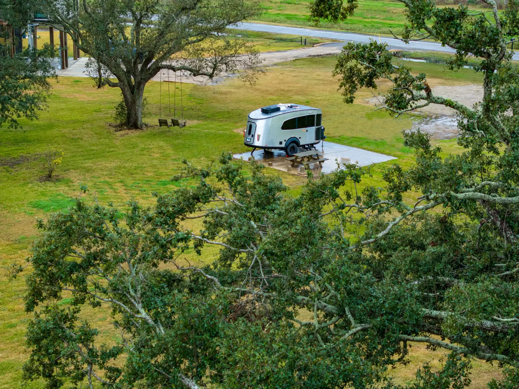 Airstream Basecamp under a live oak